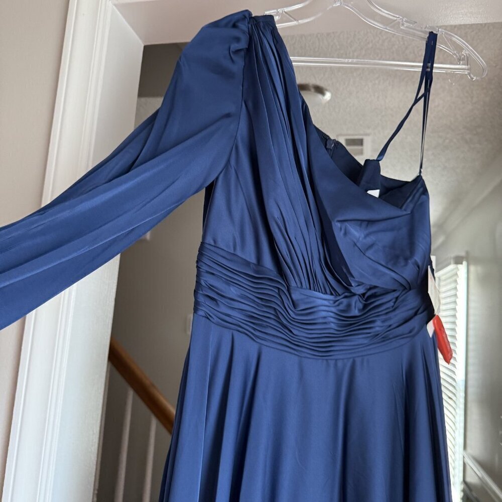 Mac Duggal Dress Womens 2 Blue One Shoulder Long Sleeve Gown Formal Evening New - Picture 7 of 12